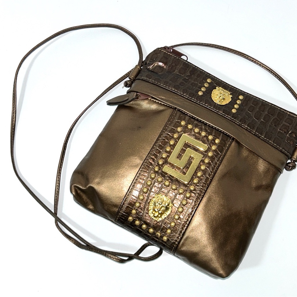 Park Avenue Int Metallic‎ Bronze Leather Crocodile BagMedallion Studded Purse